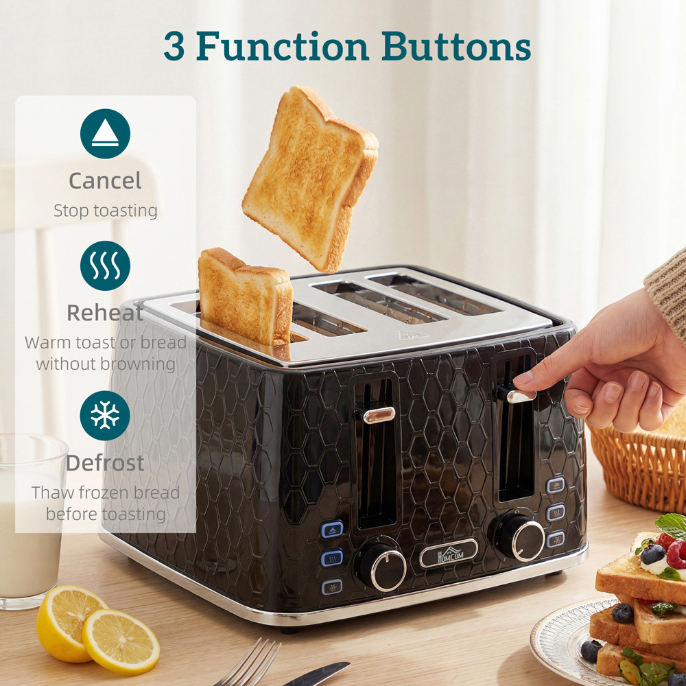 HOMCOM Black 1.7L Fast Boil Kettle and 4 Slice Toaster Set Image 7