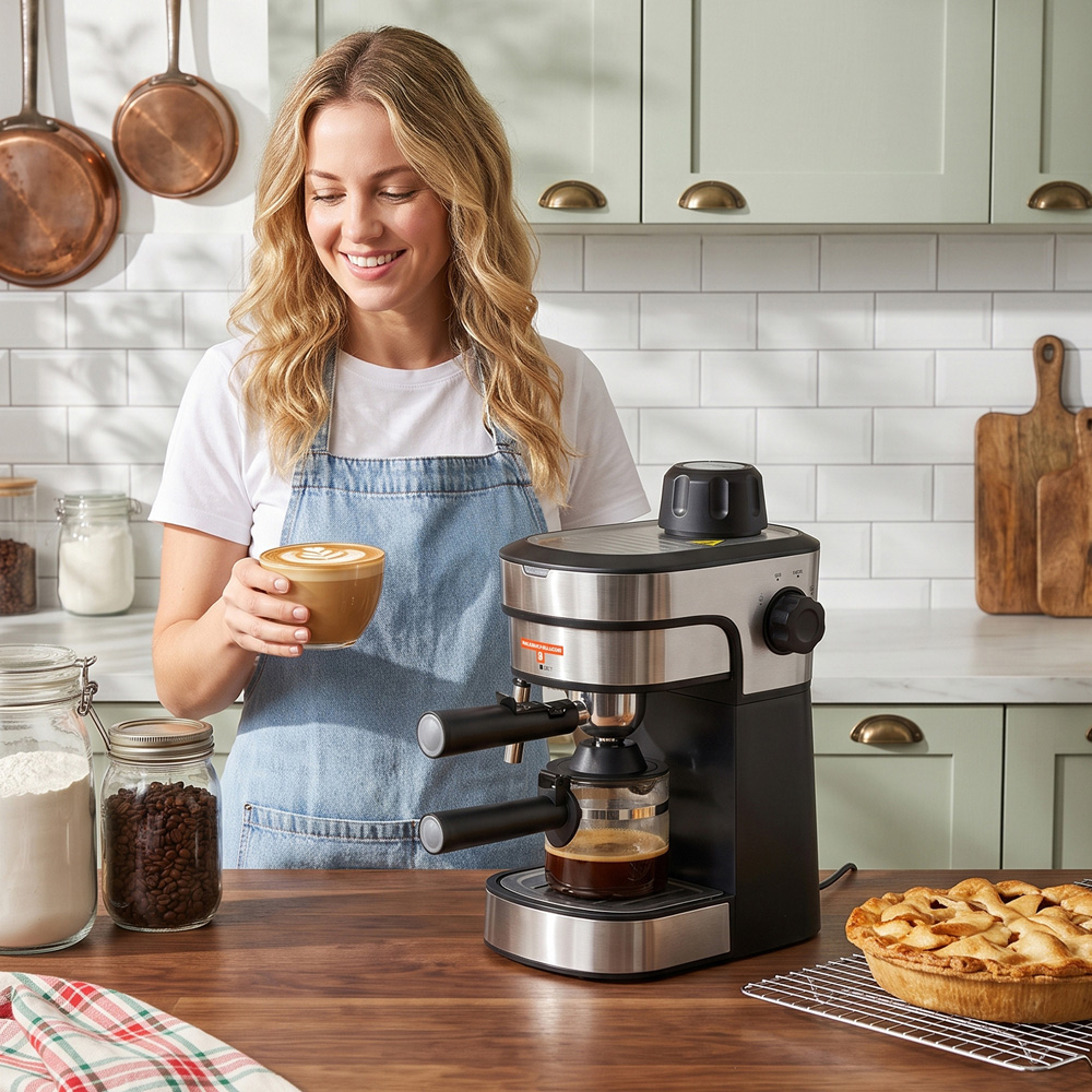 Living and Home EK020005 Silver 1.5L Espresso Machine with Steam Milk Frother 800W Image 7