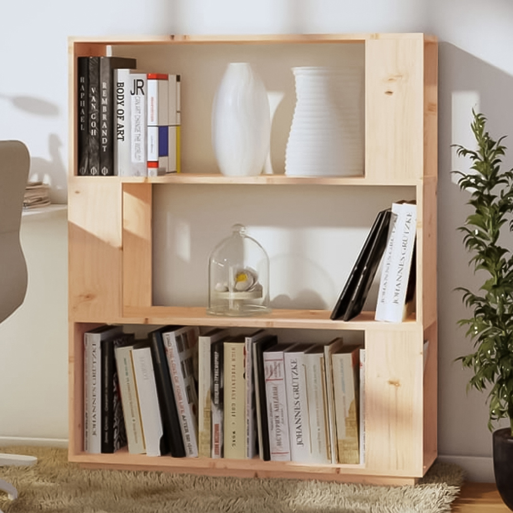 vidaXL 3 Shelf Solid Pine Wood Bookcase Image 1