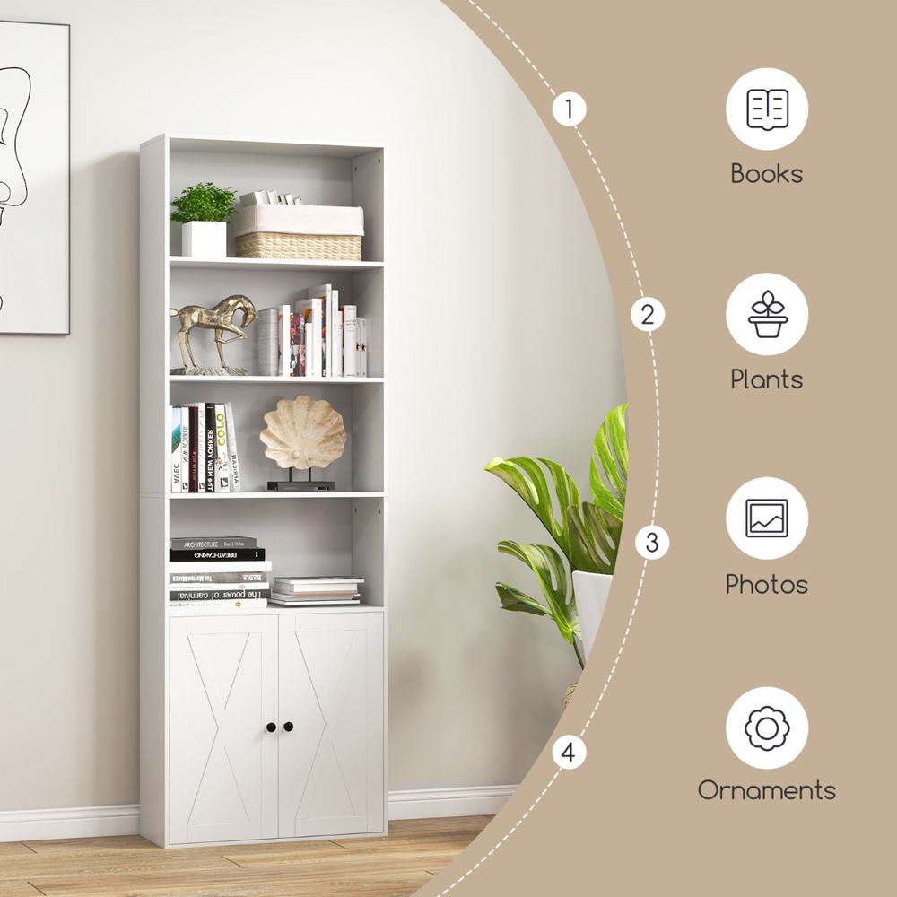 Costway 2 Door 4 Shelf White Freestanding Bookcase Image 7