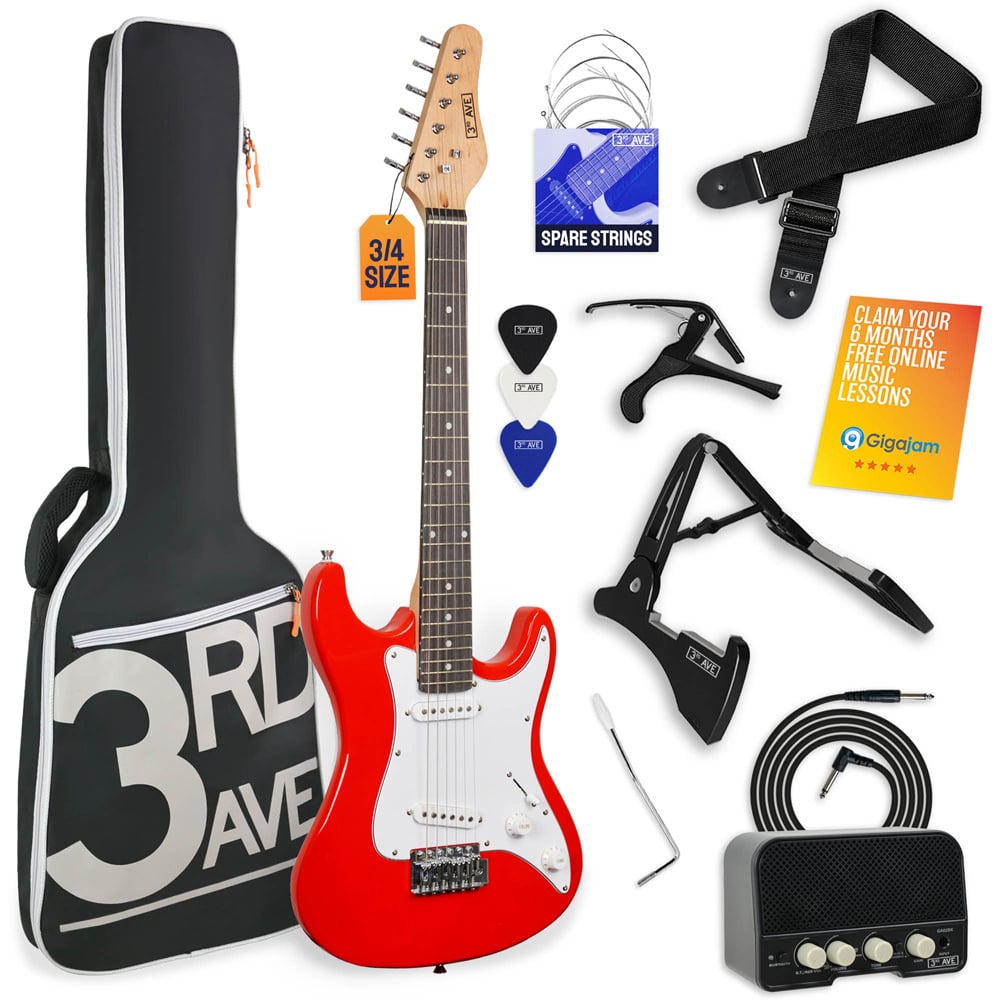 3rd Avenue Red 3/4 Size Electric Guitar Set Image 1