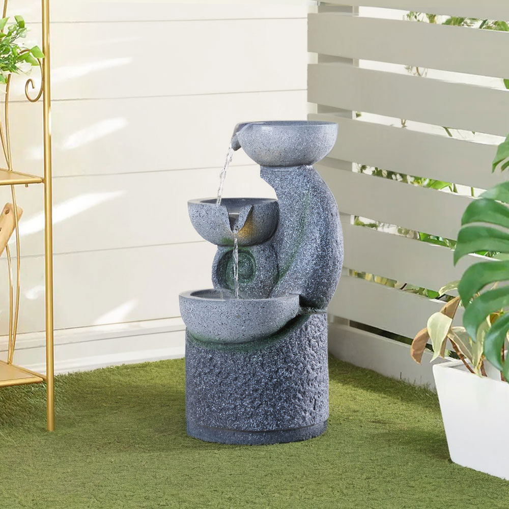 Living and Home 3 Tier LED Solar Powered Cascading Bowl Outdoor Water Fountain Image 5