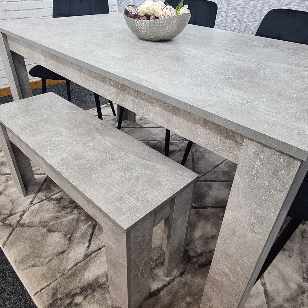 Portland Velvet 6 Seater Dining Set with Bench Stone Grey and Black Image 3
