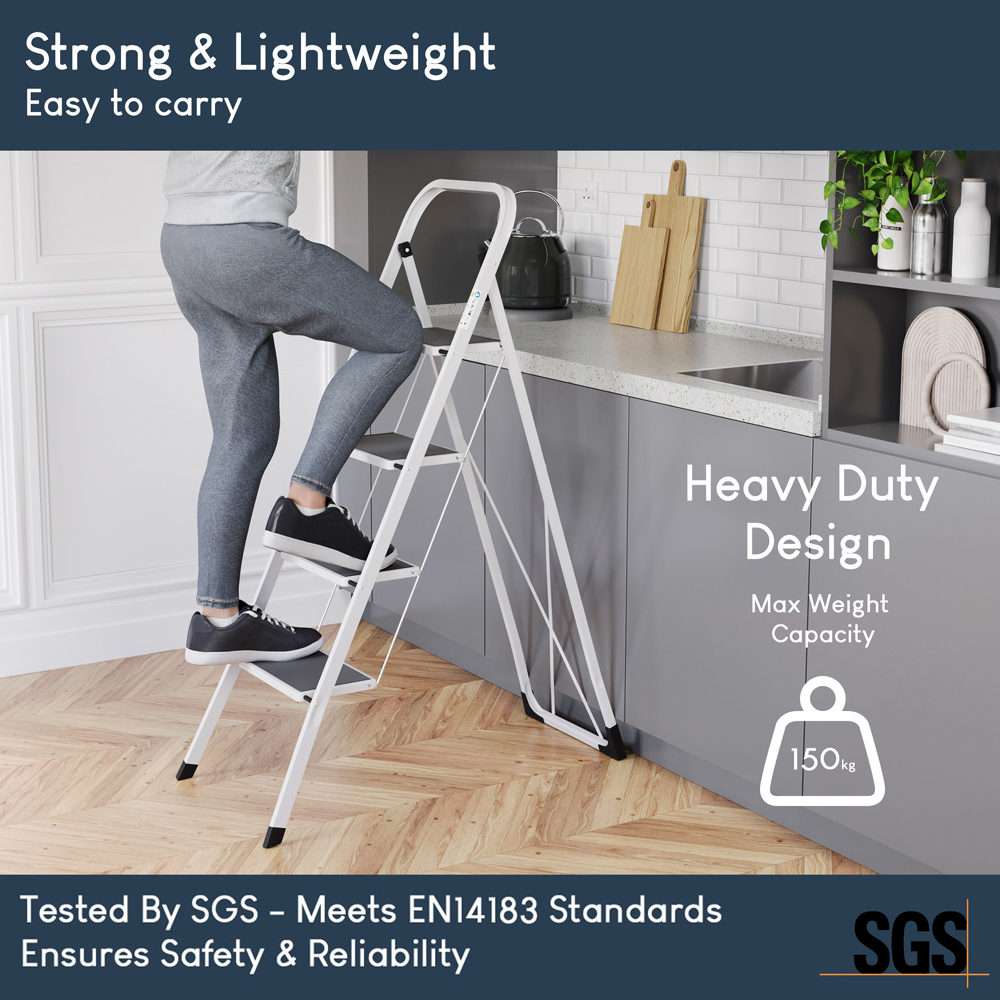 HOME VIDA White 4 Step Ladder Image 7