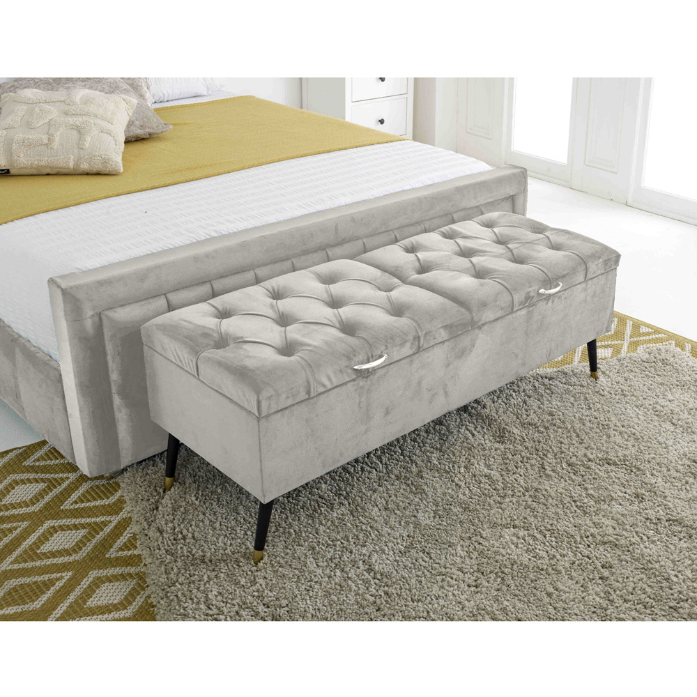 Eleganza Paloma Small Double Silver Plush Velvet Bed Frame with Headboard and Footboard Image 4