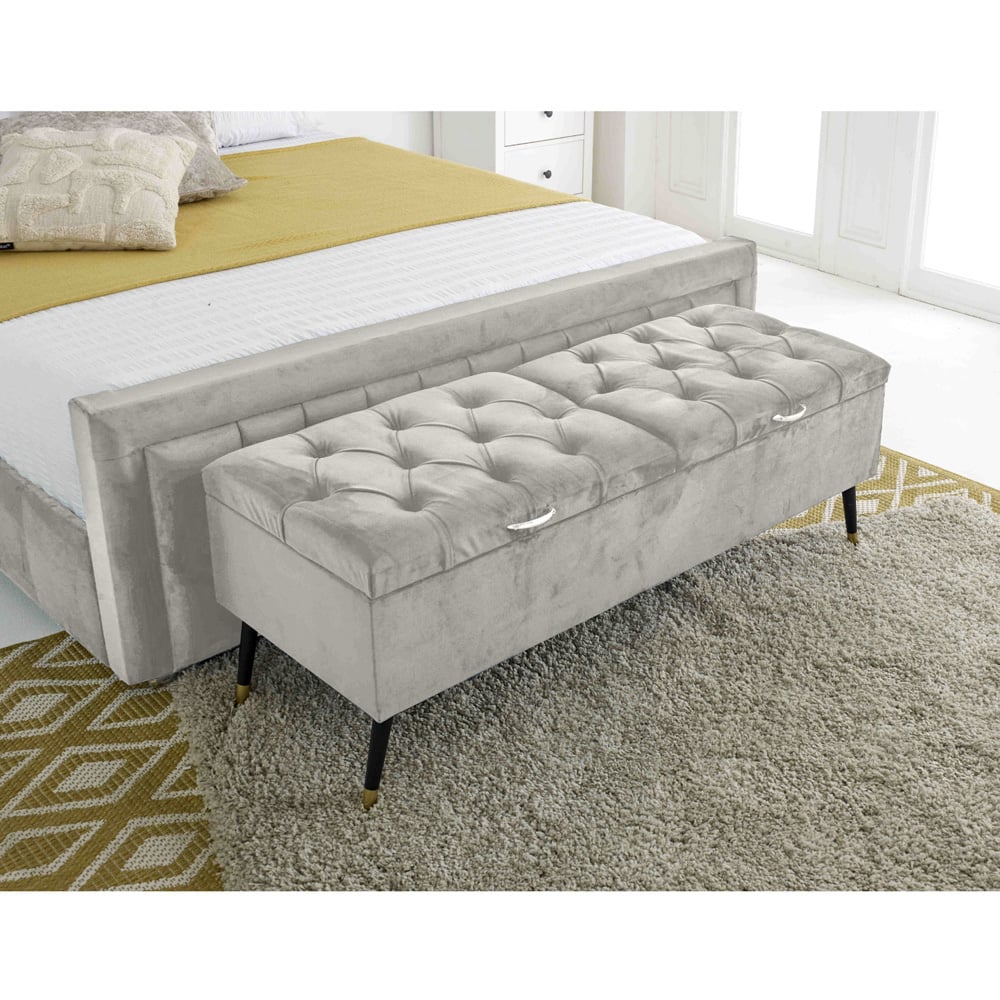 Eleganza Paloma Double Silver Plush Velvet Bed Frame with Headboard and Footboard Image 4