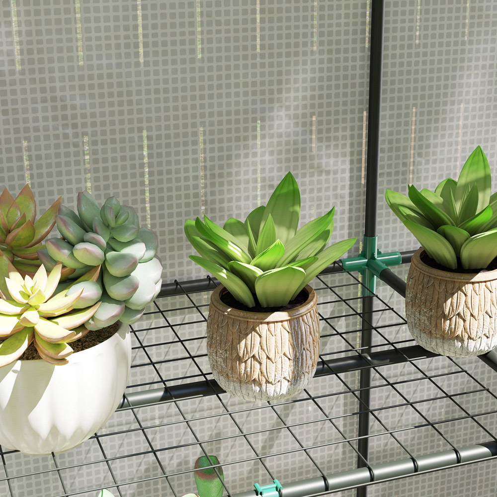 Outsunny White and Green 3 Shelf PE Cover 4.7 x 1.5ft Lean To Mini Greenhouse Image 3