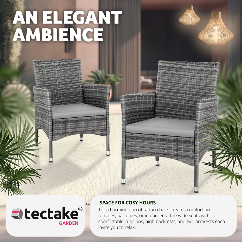 tectake Nantes Set of 2 Grey and Light Grey Polyrattan Garden Chair Image 4