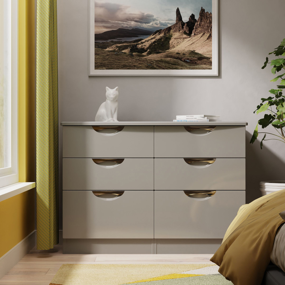 Crowndale Camden 6 Drawer Grey Gloss and Dusk Grey Wide Chest of Drawers Ready Assembled Image 7