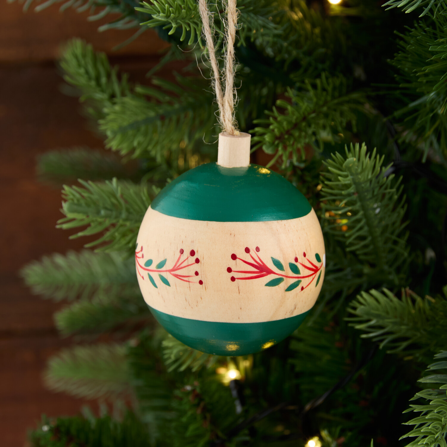 Wooden Holly Bauble Natural Image 5