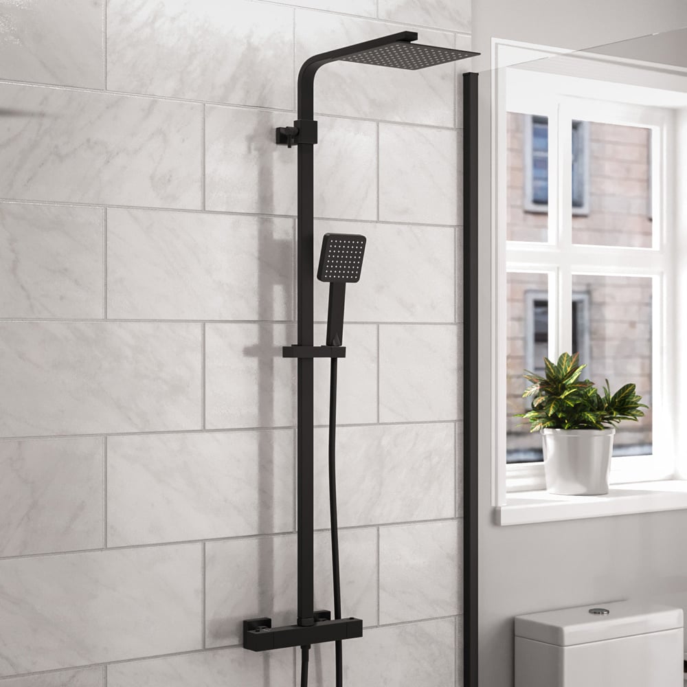 Nes Home Matte Black Square Exposed Thermostatic Mixer Shower Set Image 2
