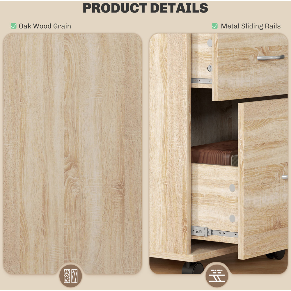 HOMCOM 2 Drawer Oak Wooden Mobile Filing Cabinet Image 6
