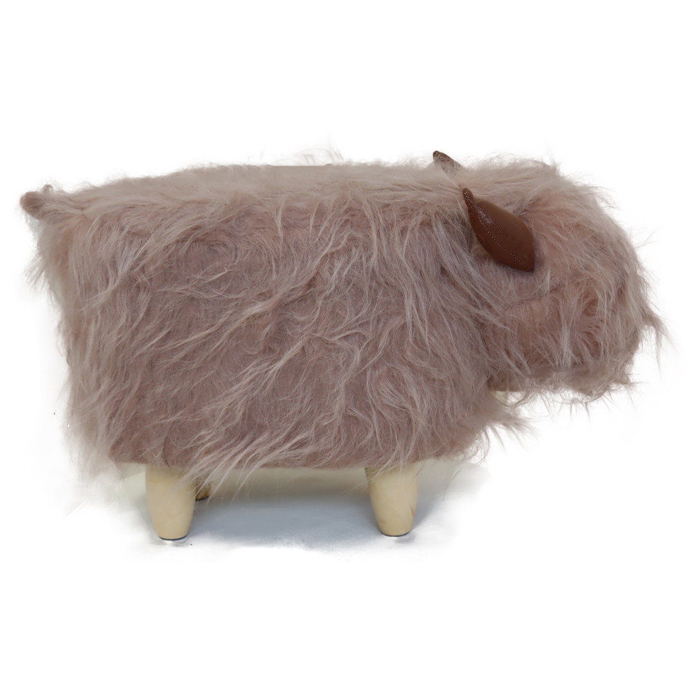 Gardeco Rosie The Highland Cow Light Pink Synthetic Fur Footstool Image 4