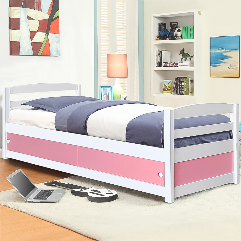 Brooklyn Single Pink Wooden Storage Bed Frame Image 1
