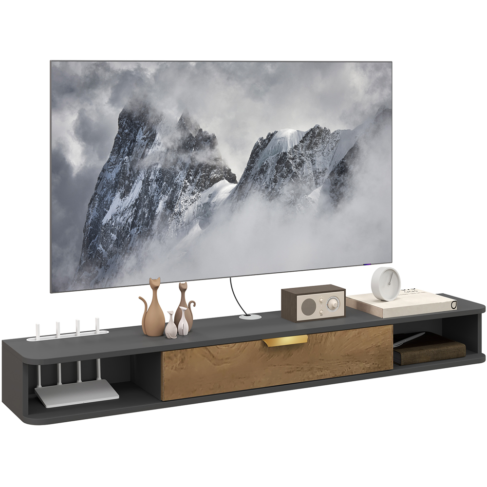 HOMCOM 2 Compartment Grey Floating TV Unit 140cm Image 2