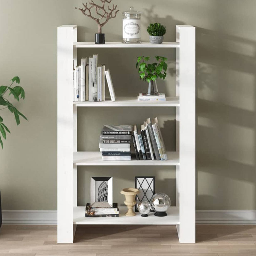 vidaXL 4 Shelf White Solid Pine Wood Bookcase Image 1