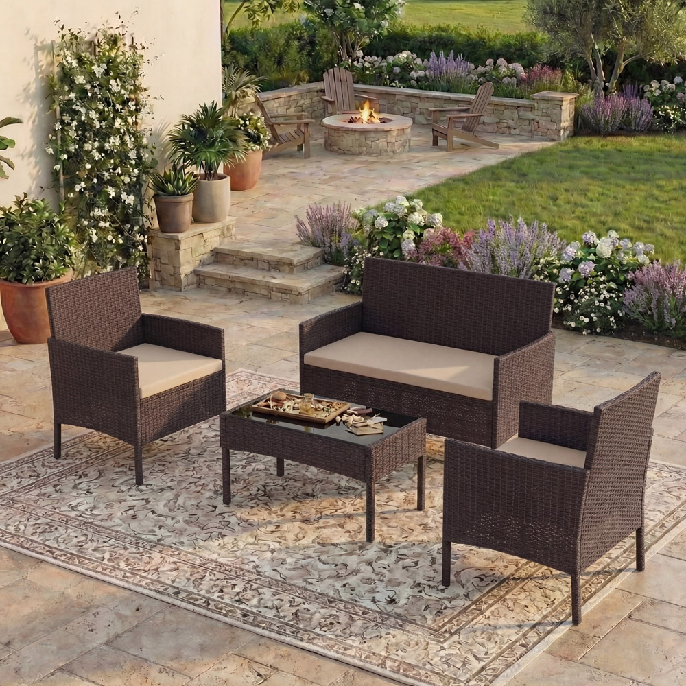 GARDEN VIDA Kendal 4 Seater Brown PE Rattan Garden Lounge Set with Cover Image 3