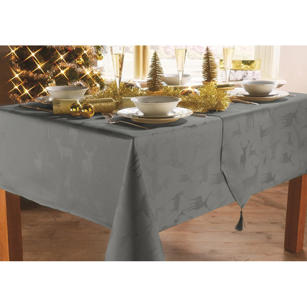 Christmas Story Charcoal and Silver Stag Tablecloth 130 x 300cm Image 3