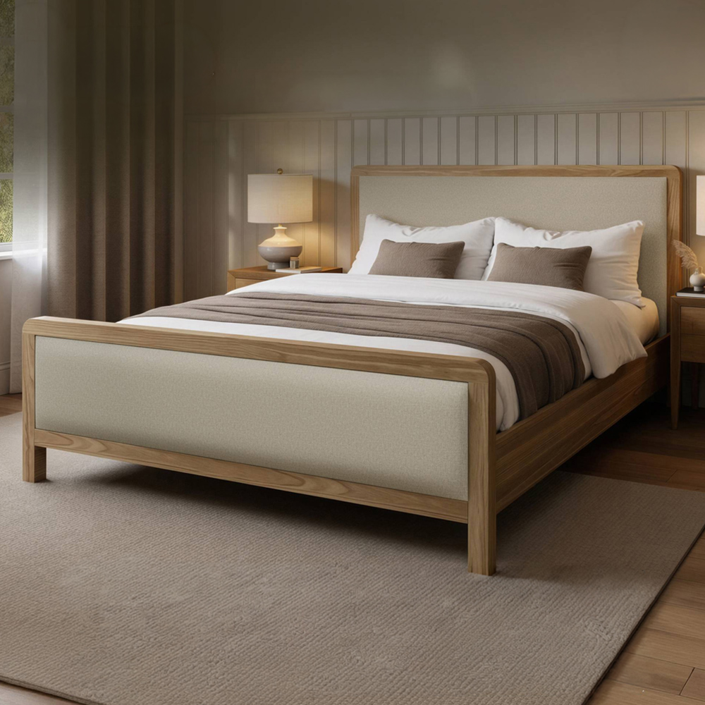 XR Living Leonie King Size Ash and Natural Wooden Shadow Ottoman Bed Image 1