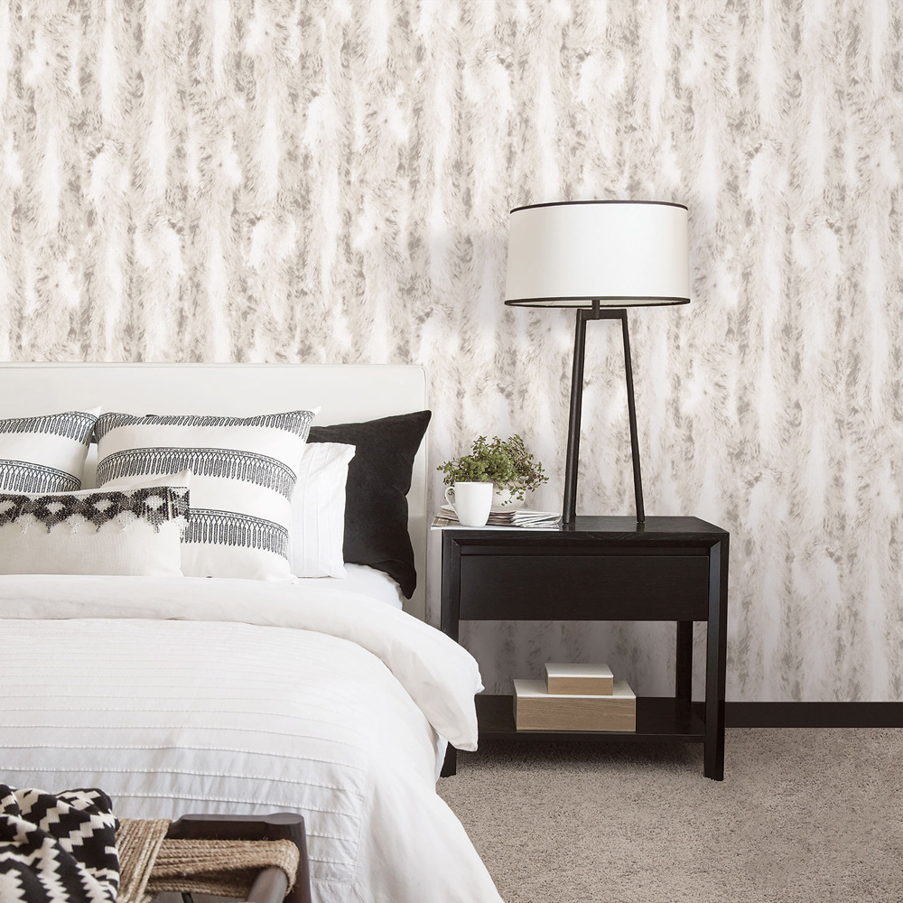 Galerie Organic Textures Faux Fur Cream and Light Grey Wallpaper Image 2