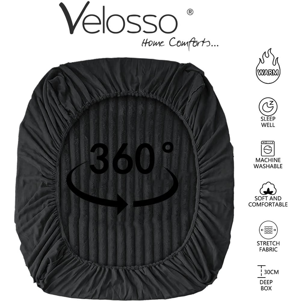 Velosso King Size Black Jumbo Cord Fitted Bed Sheet Image 4