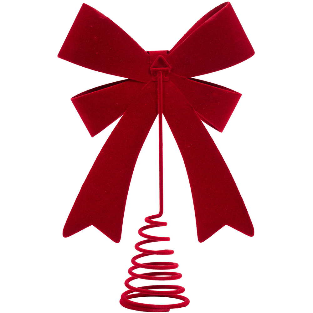 Flocked Bow Tree Topper Red Image 4