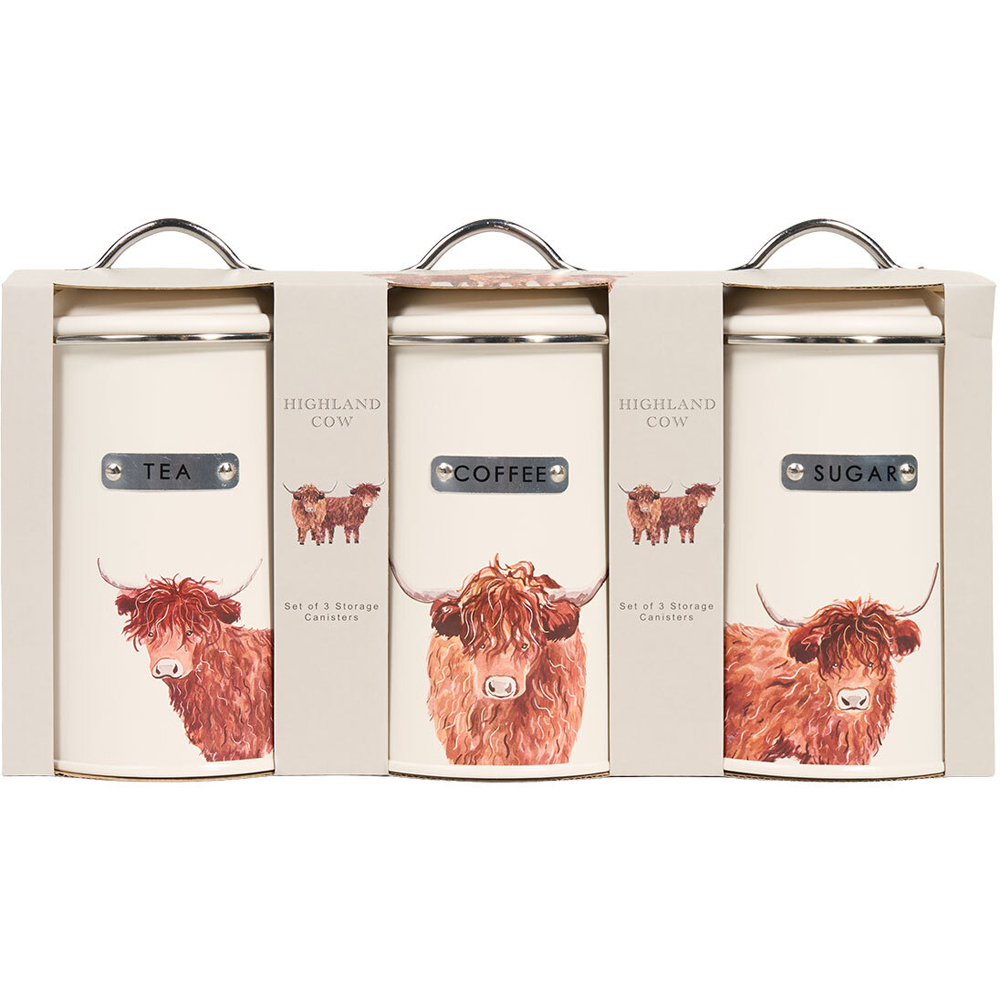 Set of 3 Highland Cow Metal Canisters Image 3