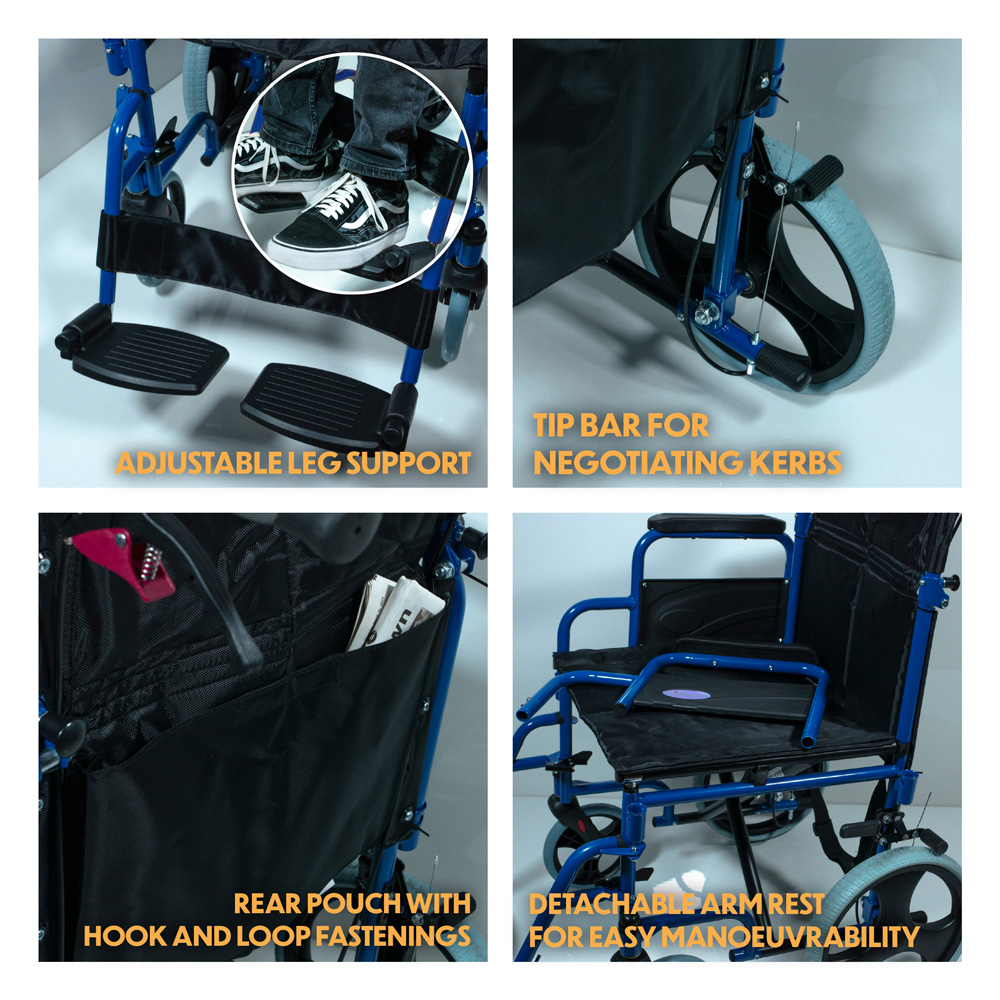 Aidapt Deluxe Blue Steel Attendant Propelled Wheelchair Image 6