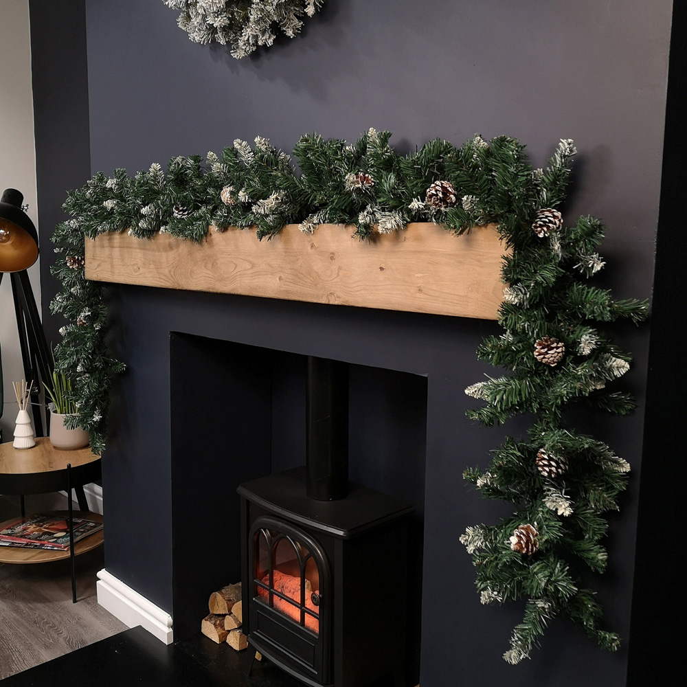 Samuel Alexander Snow Tipped Christmas Garland with Pine Cones and Mixed Needles 270cm Image 2