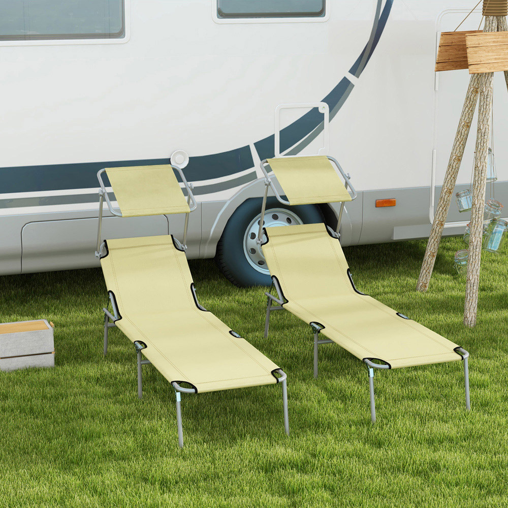 Outsunny Set of 2 Beige Adjustable Folding Sun Lounger Image 7