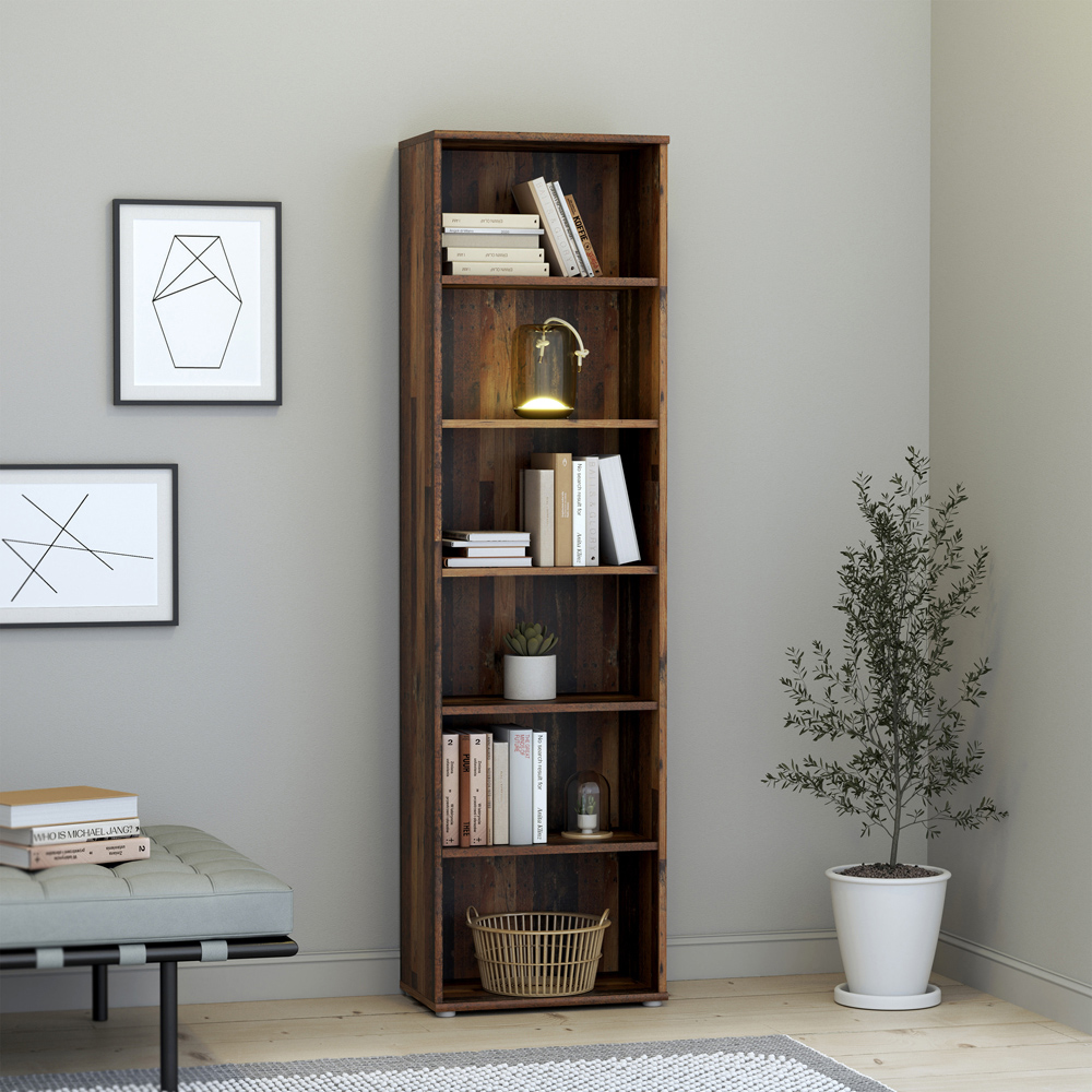 Florence Essential 5 Shelf Vintage Oak Narrow Bookcase Image 6