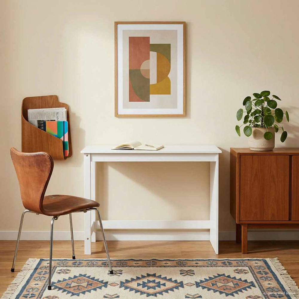 vidaXL Minimalist Compact Pine Wood Desk White Image 6