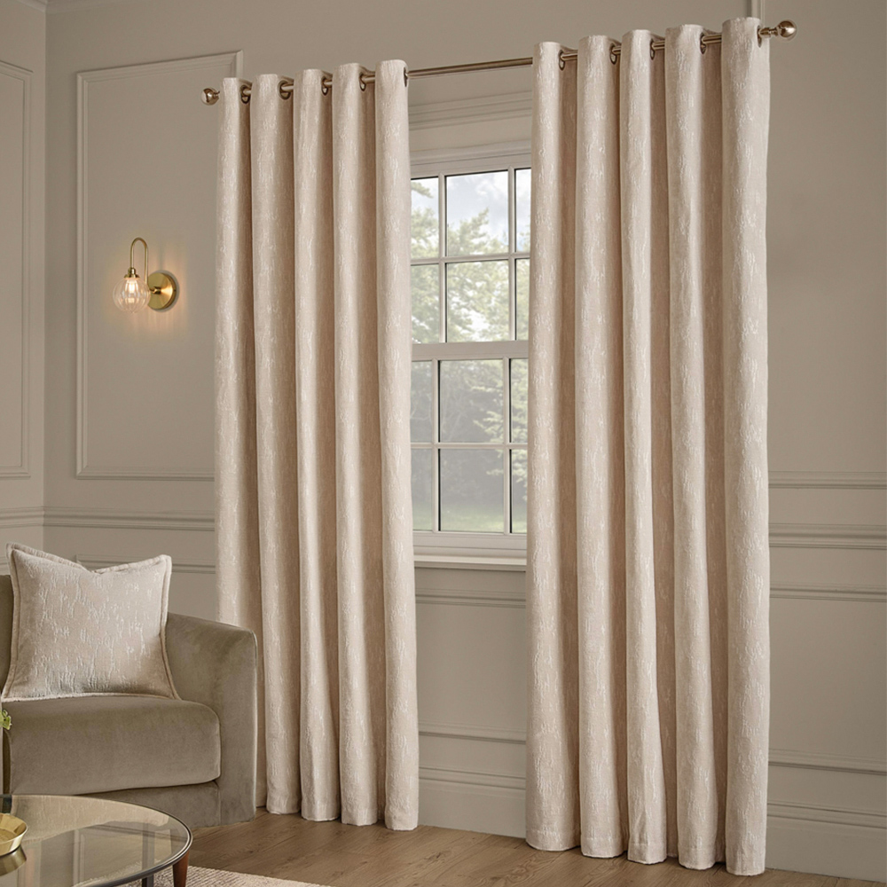 Paoletti Aurelio Ivory Chenille Fully Lined Eyelet Curtains 168 x 229cm Image 1