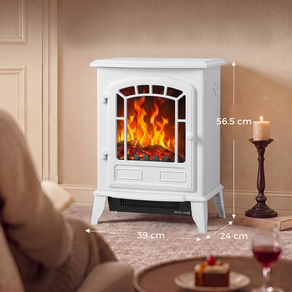 HOMCOM White Freestanding Electric Fireplace Stove with LED Flame Image 8
