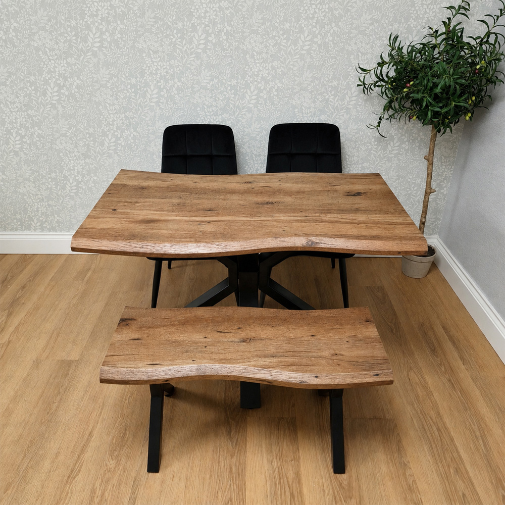 Kosy Koala 4 Seater Wooden Effect Velvet Dining Set with Bench Black Image 3