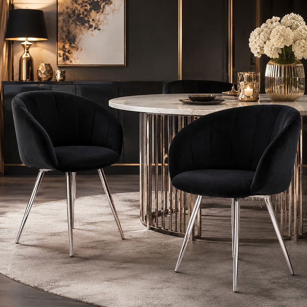 Premier Housewares Vogue Black and Silver Velvet Chair Image 3