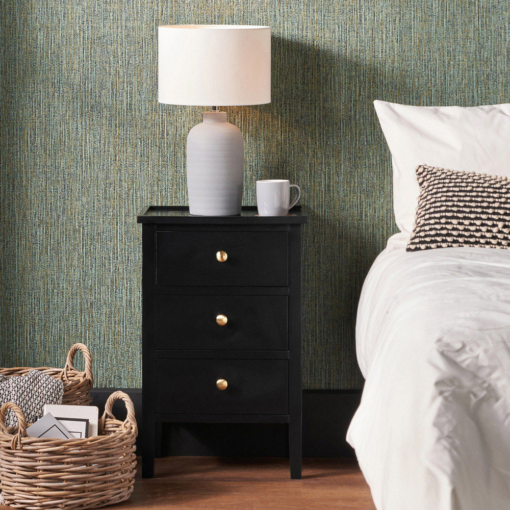 Pacific Lifestyle Chelmsford 3 Drawer Satin Black Pine Wood Bedside Table Image 3