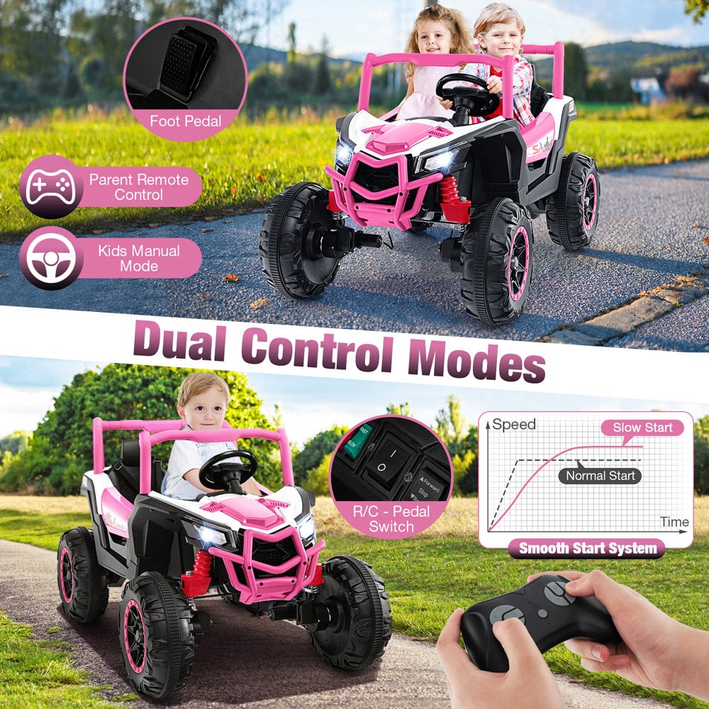 Costway Kids Pink Ride On UTV Car with 4 Engine and Remote Control 24V Image 7
