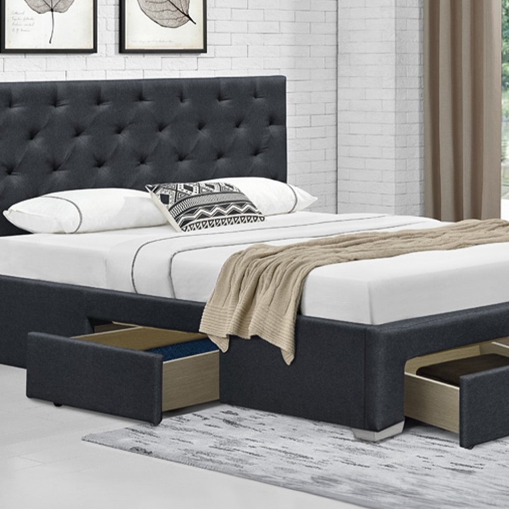Brooklyn King Size Grey Linen Upholstered Bed Frame Image 2