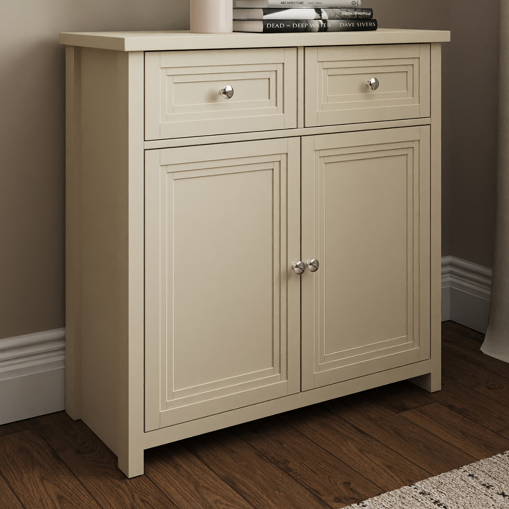 GFW Oakley 2 Door 2 Drawer Stone Compact Sideboard Image 1