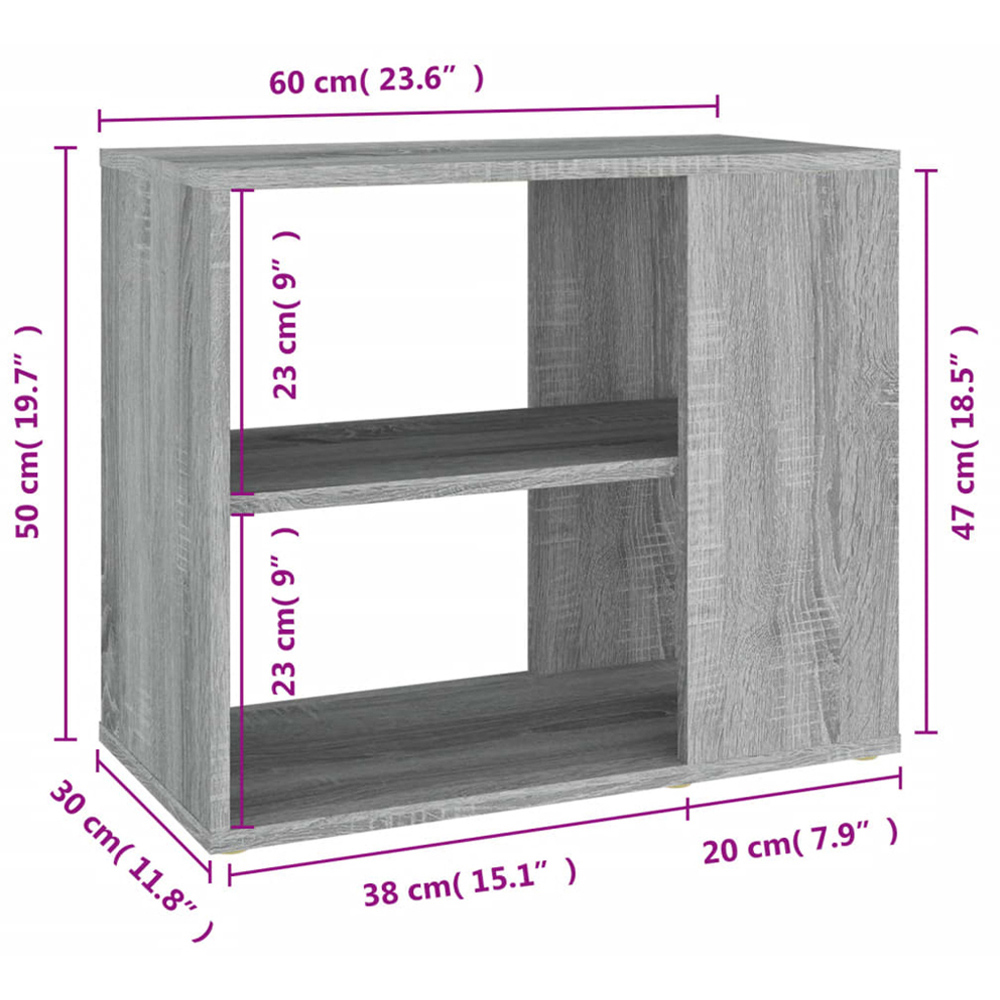 vidaXL 2 Shelf Grey Sonoma Oak Side Cabinet Image 8