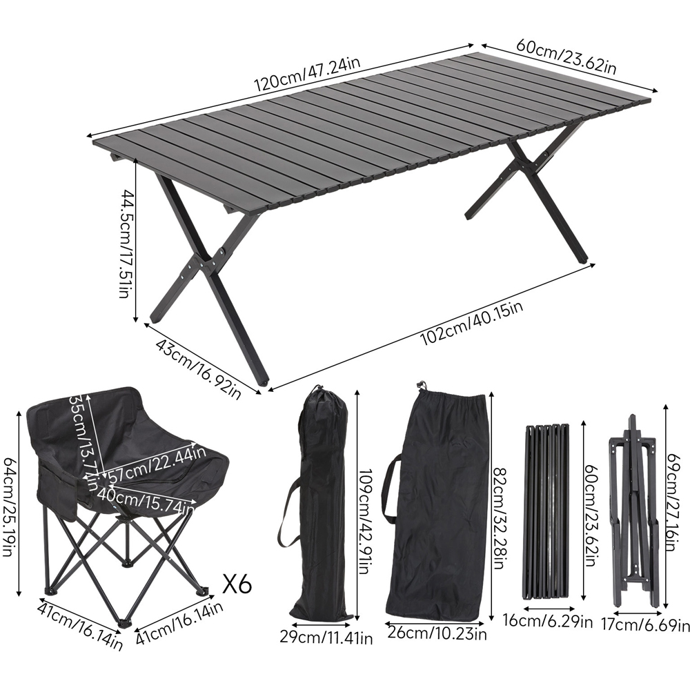 Living and Home 6 Seater 120cm Black Foldable Camping Table and Chair Set Image 8