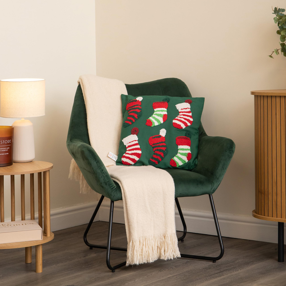 Samuel Alexander Dark Green Stocking Soft Christmas Cushion 45 x 45cm Image 3