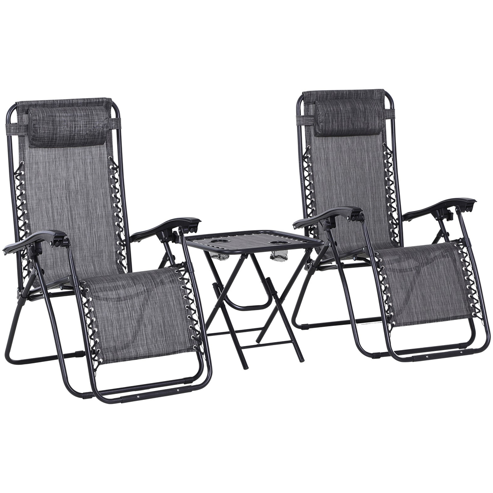 Outsunny Set of 2 Light Grey Zero Gravity Folding Recliner Chair with Table Image 2