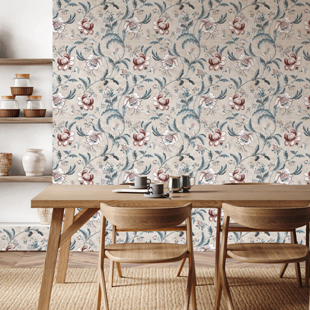 Esselle Home Tapestry Floral Vermilion Blue Wallpaper Image 4