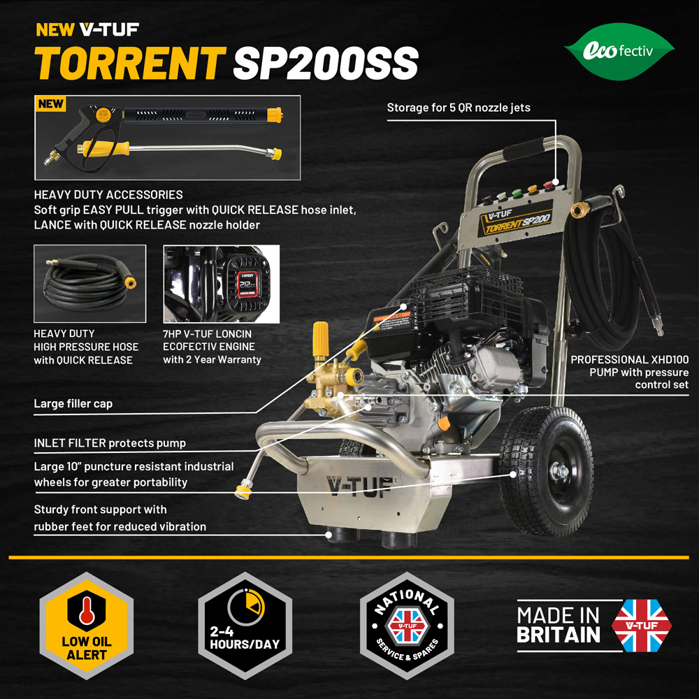 V-TUF TORRENT SP200 7HP Industrial Petrol Pressure Washer 190 Bar Image 6