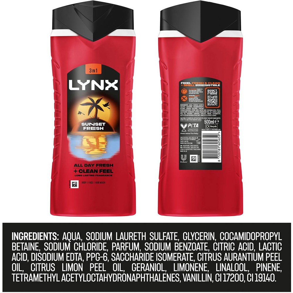 Lynx Sunset Fresh Mango and Mandarin 3-in-1 Body Wash 500ml 30 Pack Image 8