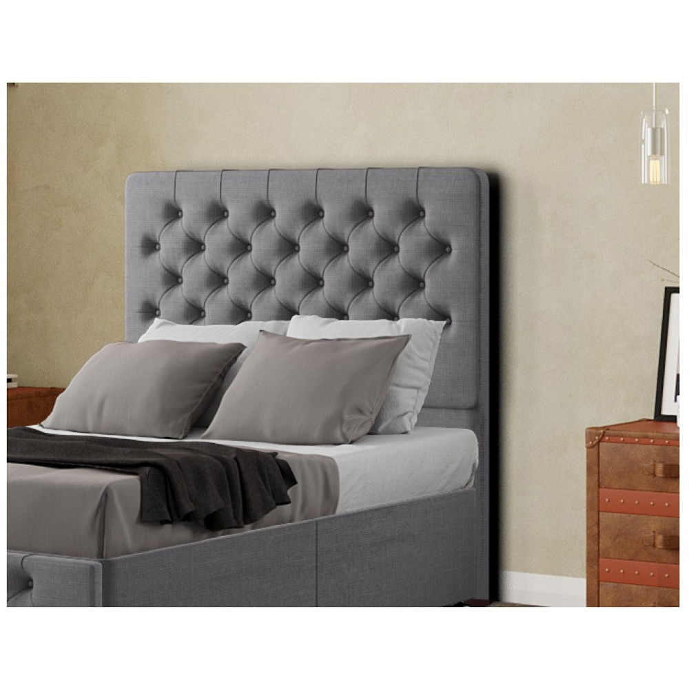 Eleganza Mary Chesterfield Double Grey Linen Floor Standing Headboard Image 3