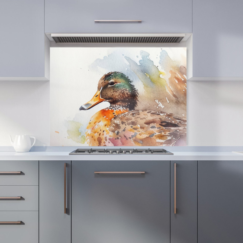 Warren Reed Designer Mallard Watercolour Glass Kitchen Splashback 65 x 90cm Image 1