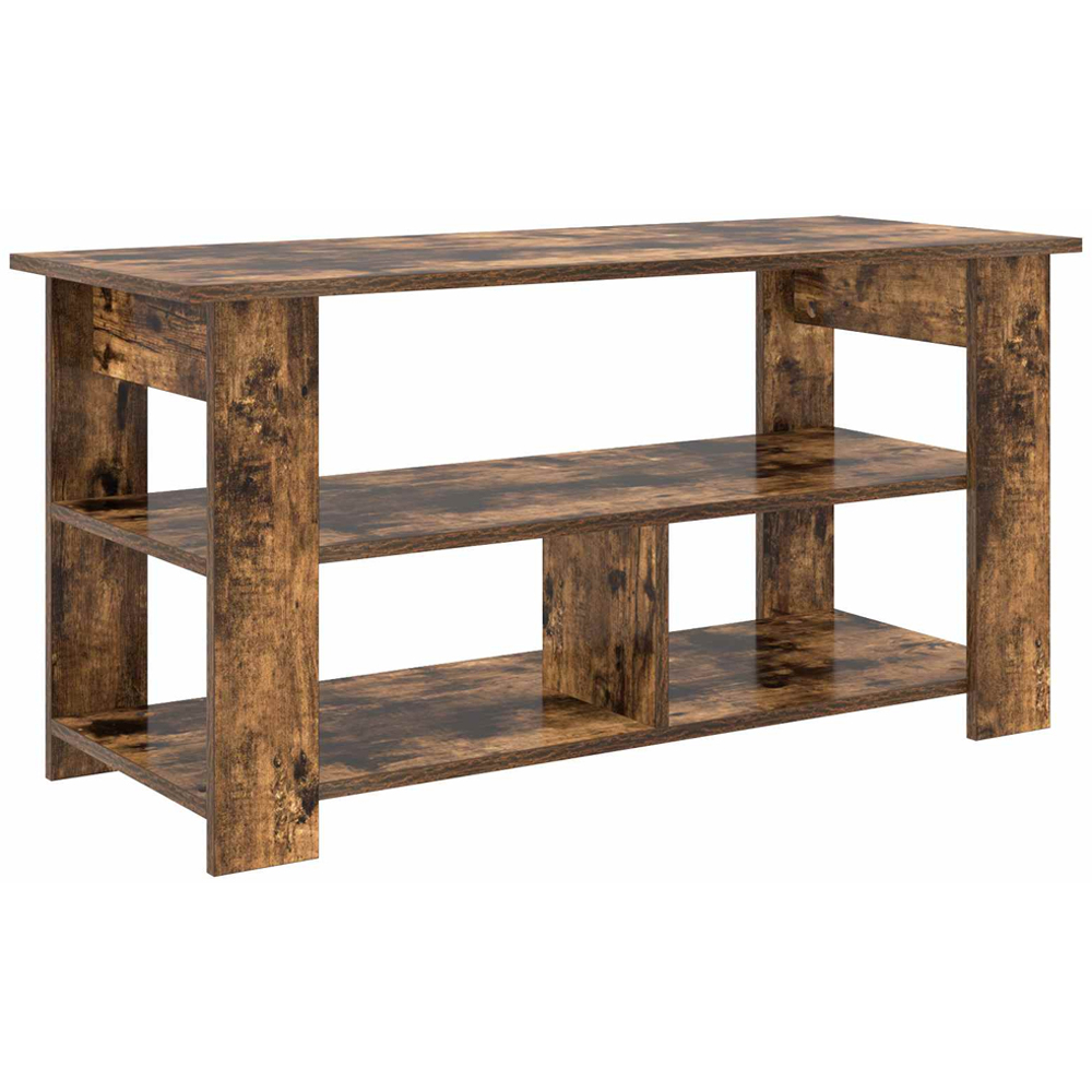 vidaXL 2 Shelf Smoked Oak Wide TV Stand Image 7